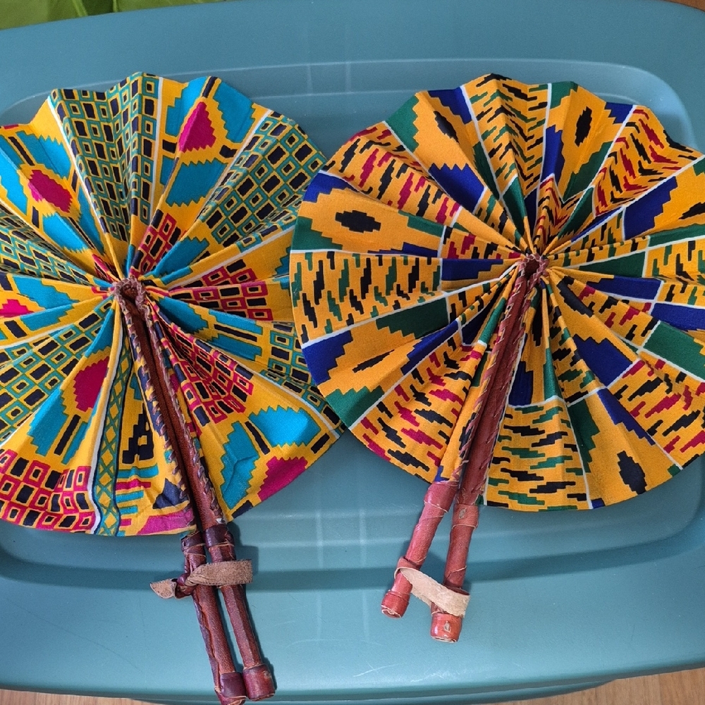 Colorful African Kente Print Hand Fans X 2